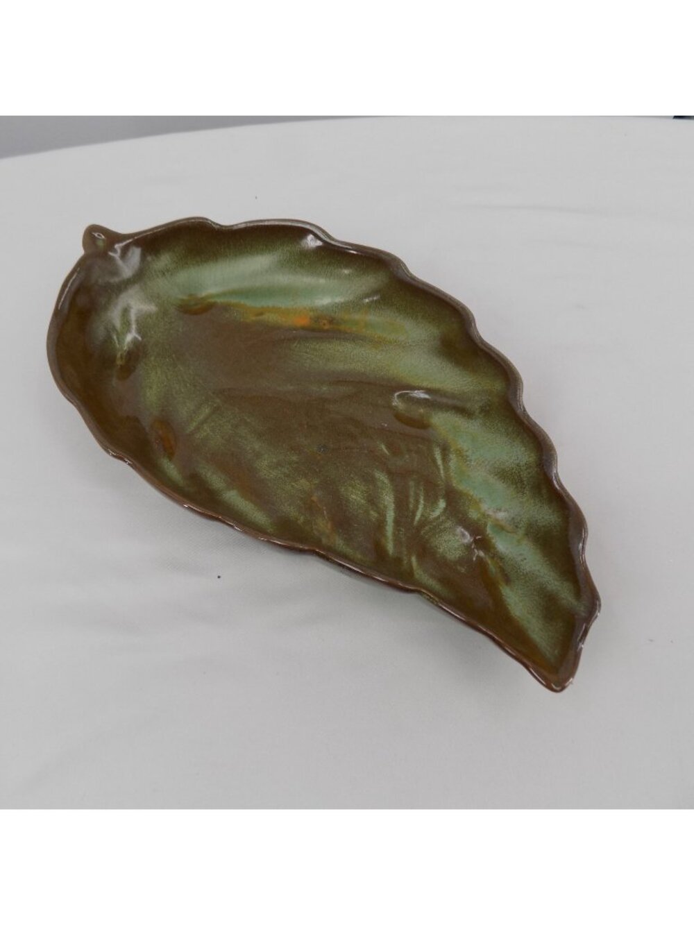 Frankoma Pottery #226 Leaf Shaped Serving Bowl Plainsman Green 12.5" Vintage